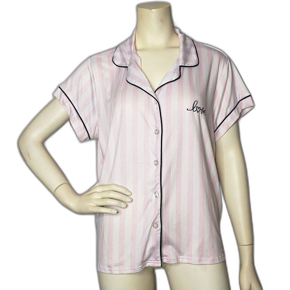 Laura Ashley Pink and White Striped Boxy Pajama Top Womens Size XL
